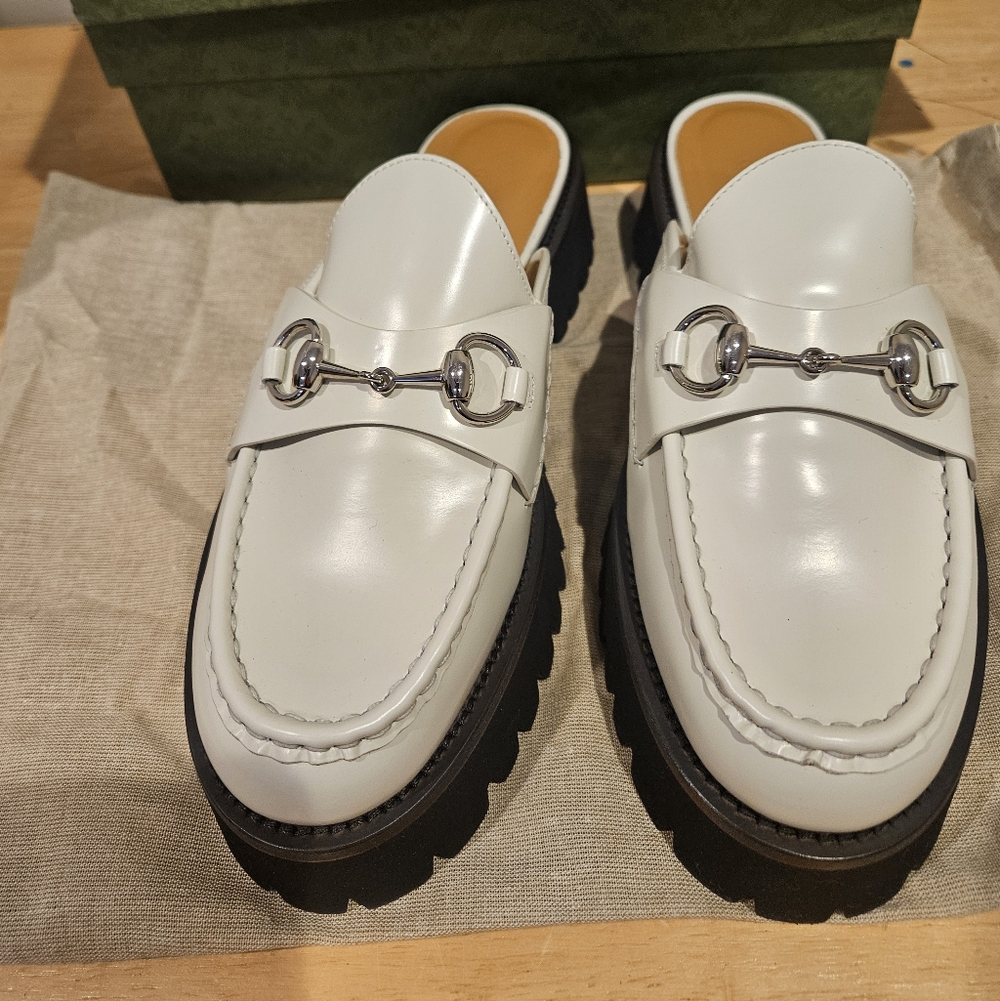Gucci Horsebit Platform Mules Mystic White - Picture 2 of 10